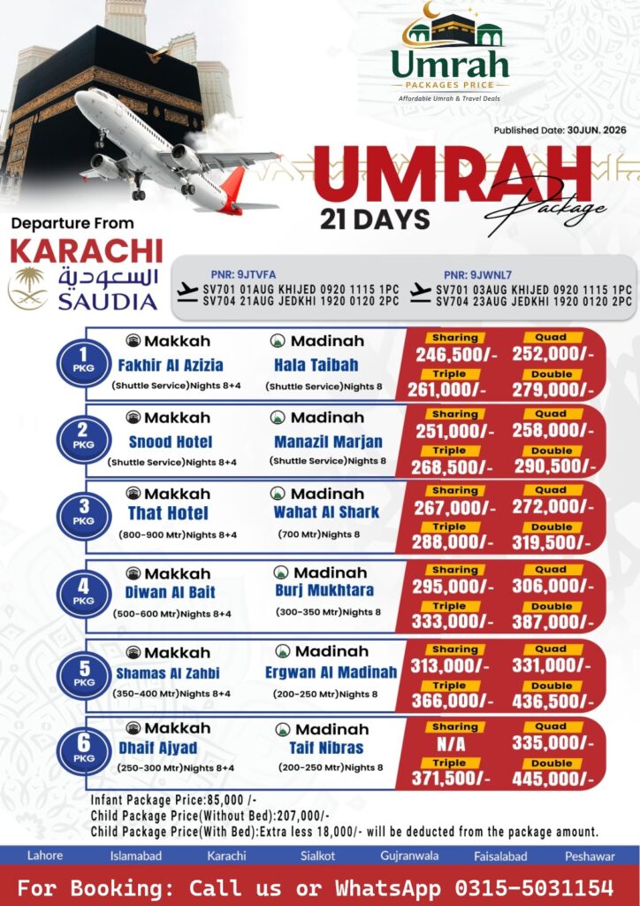21 Days Umrah Packages from Karachi