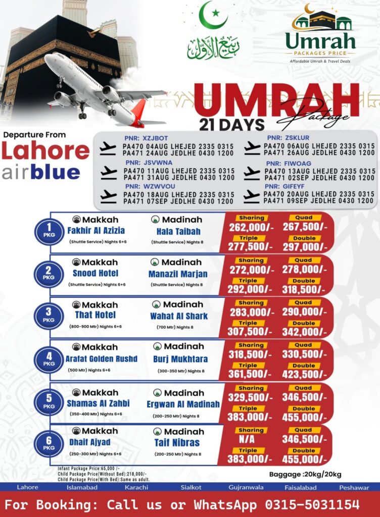 21 Days Umrah Packages from Faisalabad