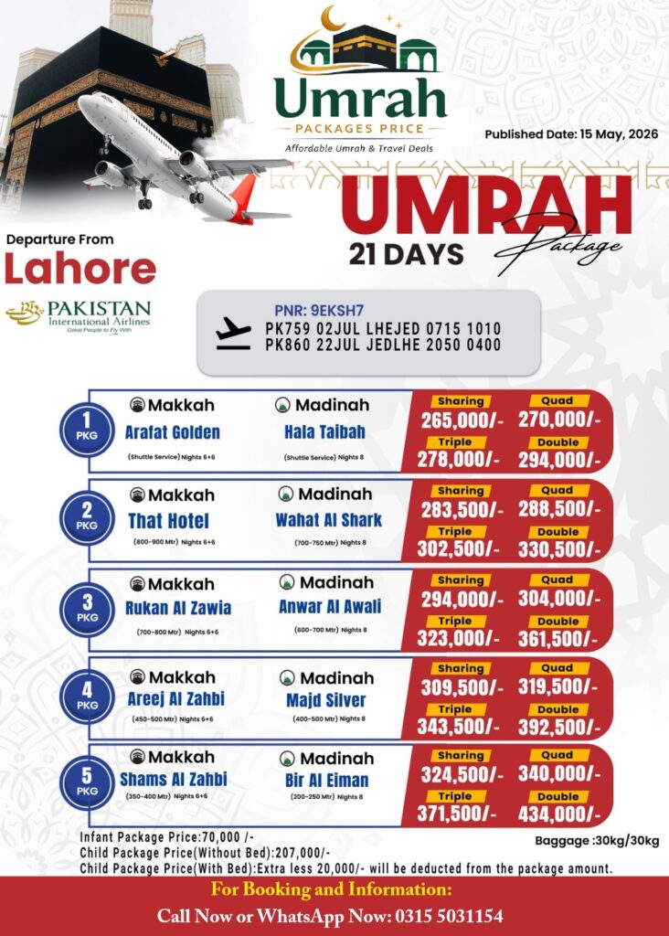 21 Days Umrah Packages from Lahore