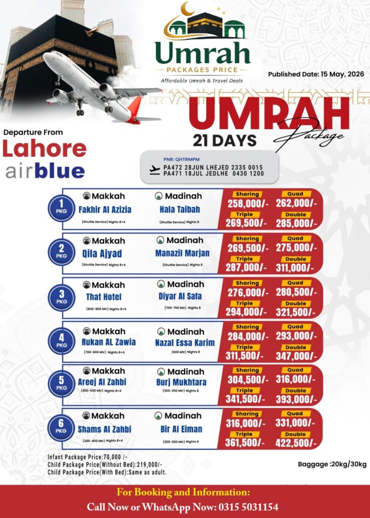 21 Days Umrah Packages from Lahore