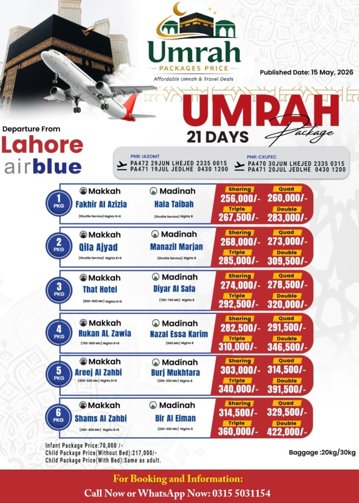 21 Days Umrah Packages from Lahore