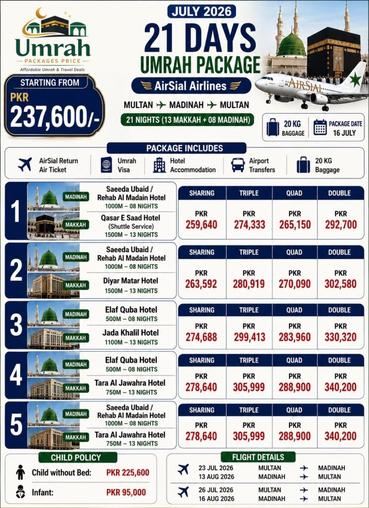 21 Days Umrah Packages from Multan